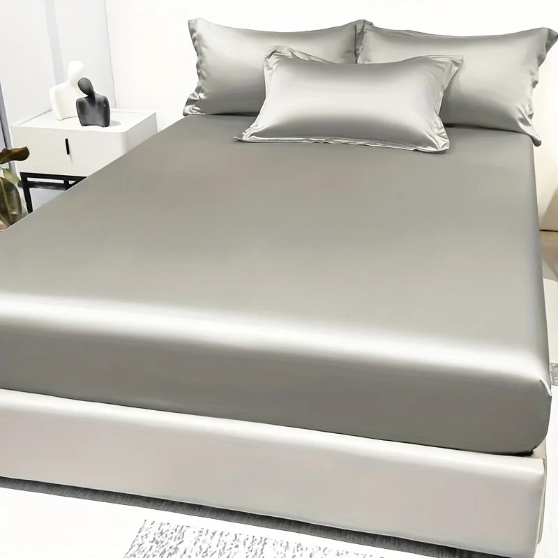 Satin Ice Silk Solid Fitted Sheet — 1-Piece Bed Sheet (Pillowcase Not Included)