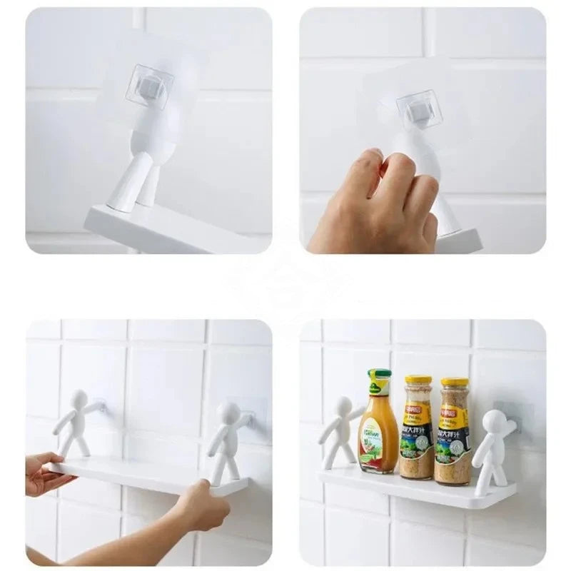 Self-Adhesive Shower Shelf – Wall-Mounted Bathroom Shampoo & Towel Storage Rack, PP Organizer