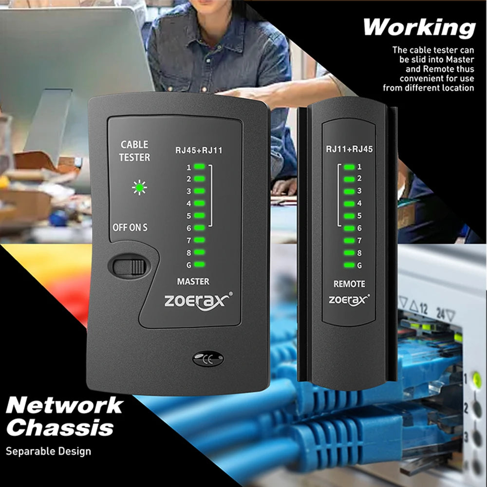 Ethernet Cable Tester for RJ45 & RJ11 — LAN Cat5/Cat5e/Cat6/Cat6a/Cat7 UTP Shielded