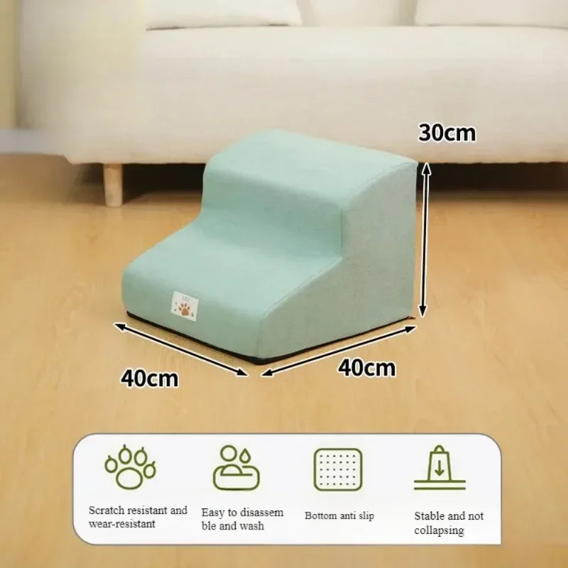 2- or 3-Step Pet Stairs for Dogs & Cats — Removable Washable Non-Slip Ramp for Sofa & Bed, PU Velvet Foam Pet Steps for Small & Senior Pets