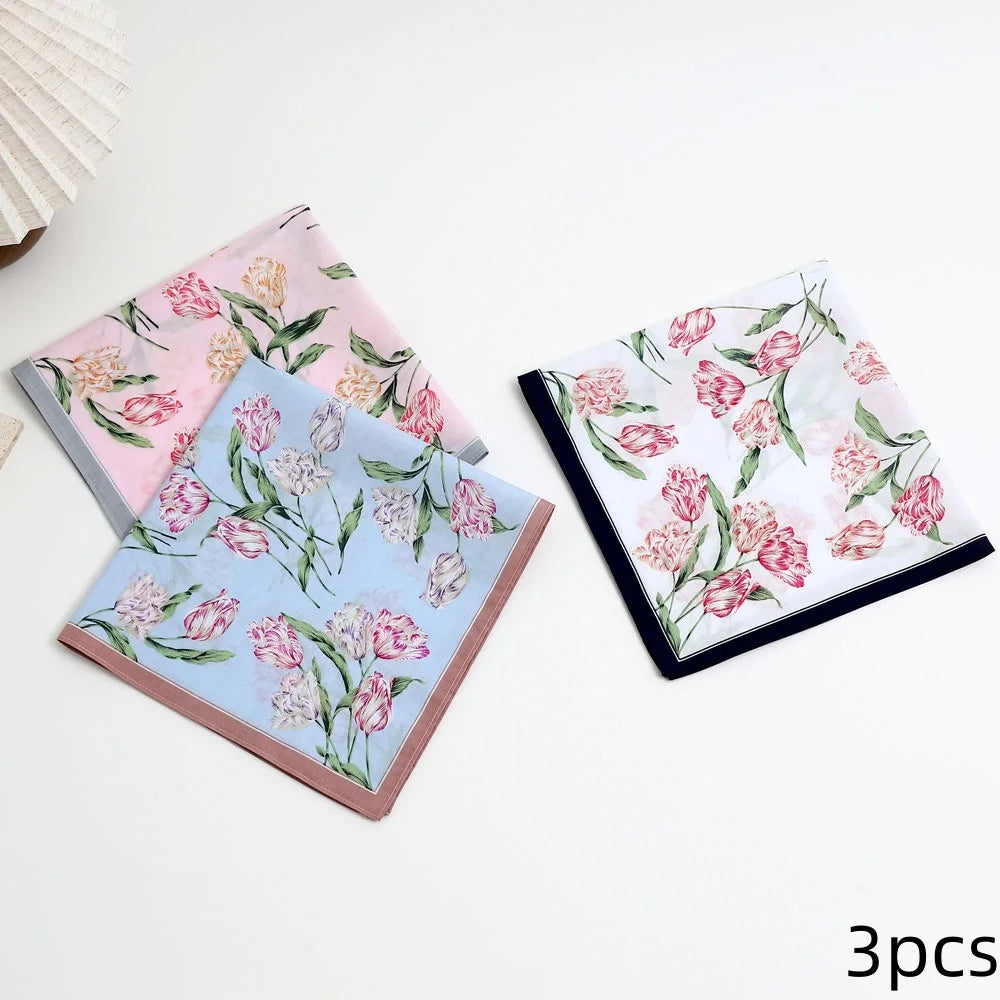 3-Pack Cotton Floral Handkerchiefs for Women — Pocket Handkerchiefs & Sweat Towels for Weddings, Mother's Day, Business Gifts