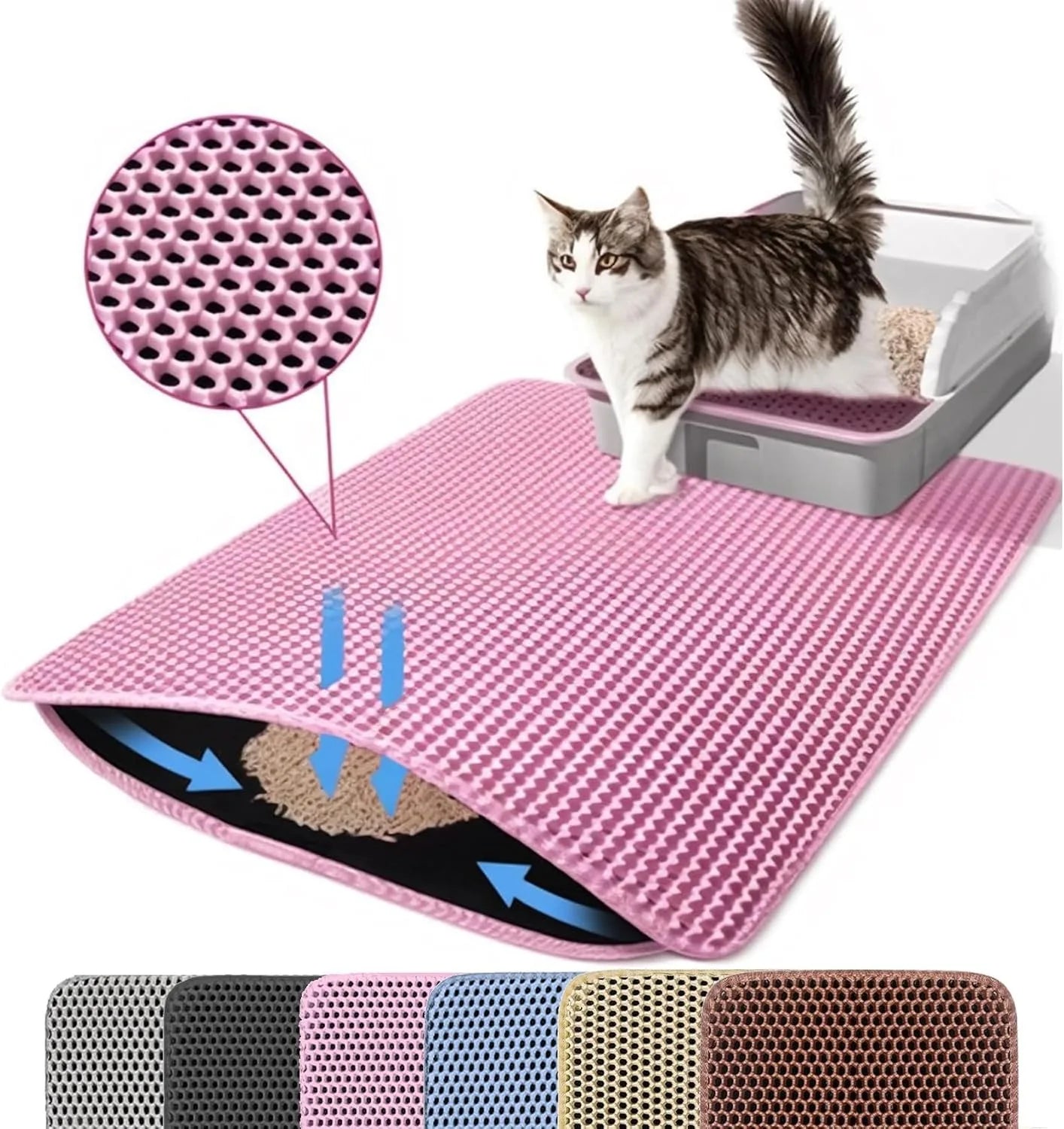 Double-Layer Honeycomb Cat Litter Mat – Waterproof Washable Non-Slip Litter Trapper (30x30, 40x50, 45x60 cm / 12x12, 16x20, 18x24 in)