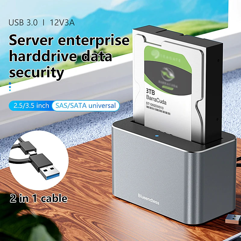 2.5/3.5-Inch SAS/SATA HDD Enclosure to USB 3.0 Docking Station, Aluminum HDD Caddy — Supports up to 18TB