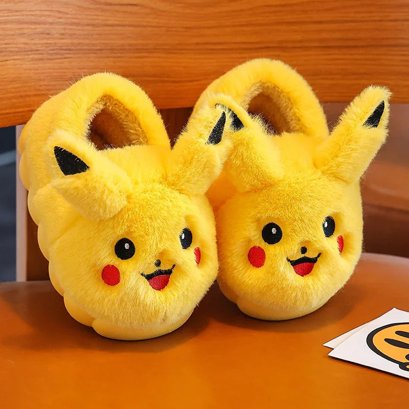 Kawaii Anime Plush Indoor Non-Slip Winter Slippers for Kids — Soft Cotton Flat Sole, Cute Cartoon Gift