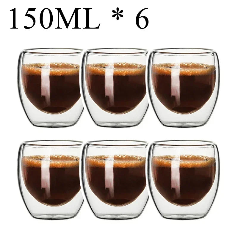 Double Wall High Borosilicate Glass Mugs - Insulated Heat-Resistant Coffee & Tea Cups (2-18 pcs Set)