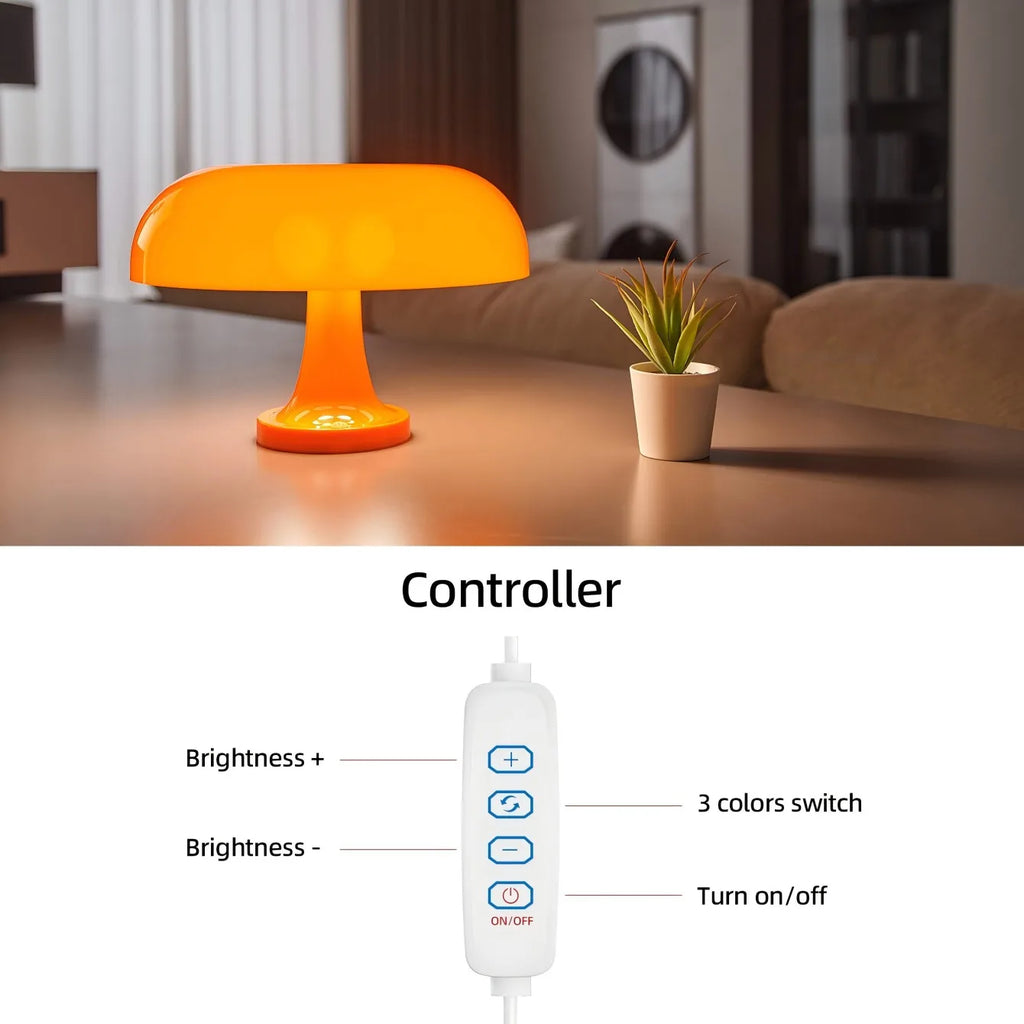 Mushroom Table Lamp Modern Bauhaus Bedside LED Lamp USB-C Rechargeable 3-Color Dimmable Orange