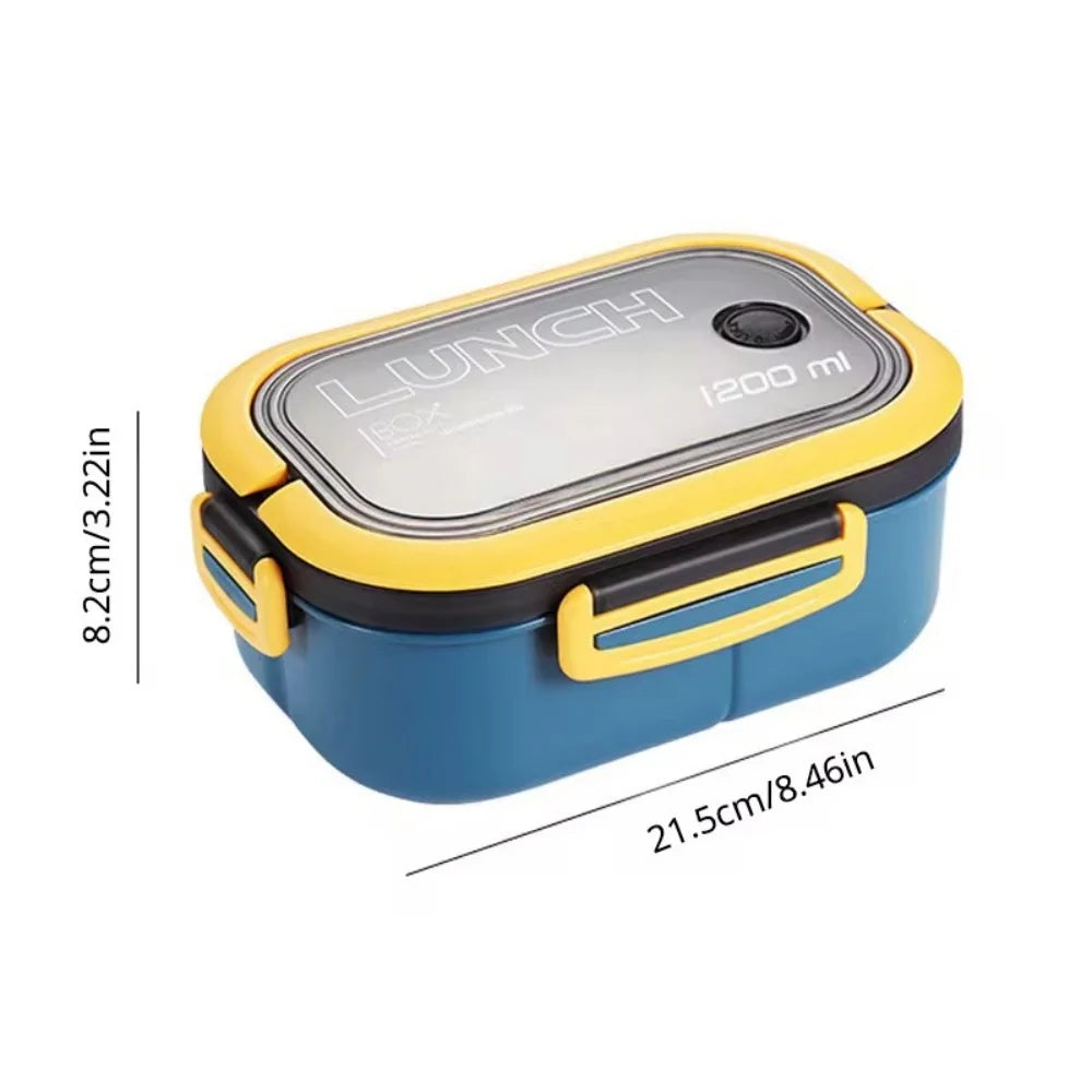 1200ml (1.2L / 40.6 fl oz) Double-Layer Bento Lunch Box with Spoon & Fork - Leakproof Compartmentalized Portable Lunchbox for Office, School & Camping