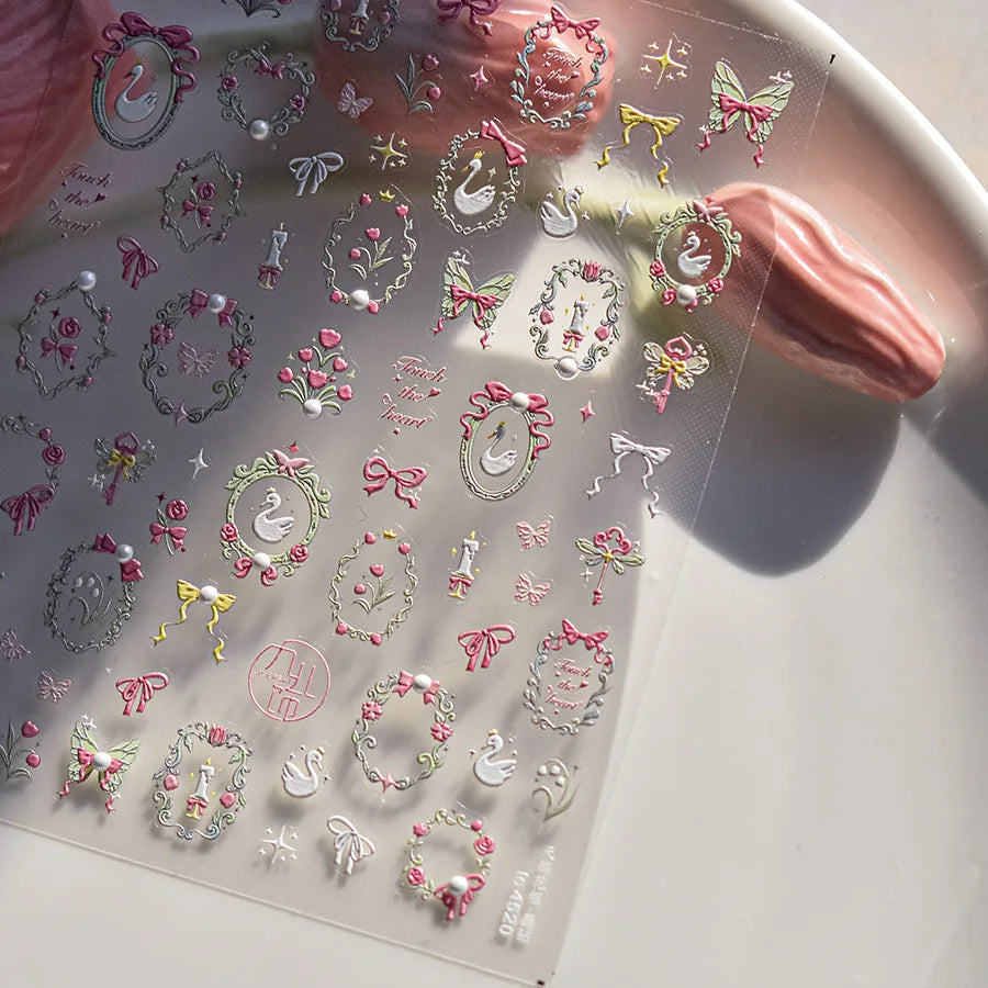 5D Lace Bow Nail Stickers with Crystal Rhinestones view 12