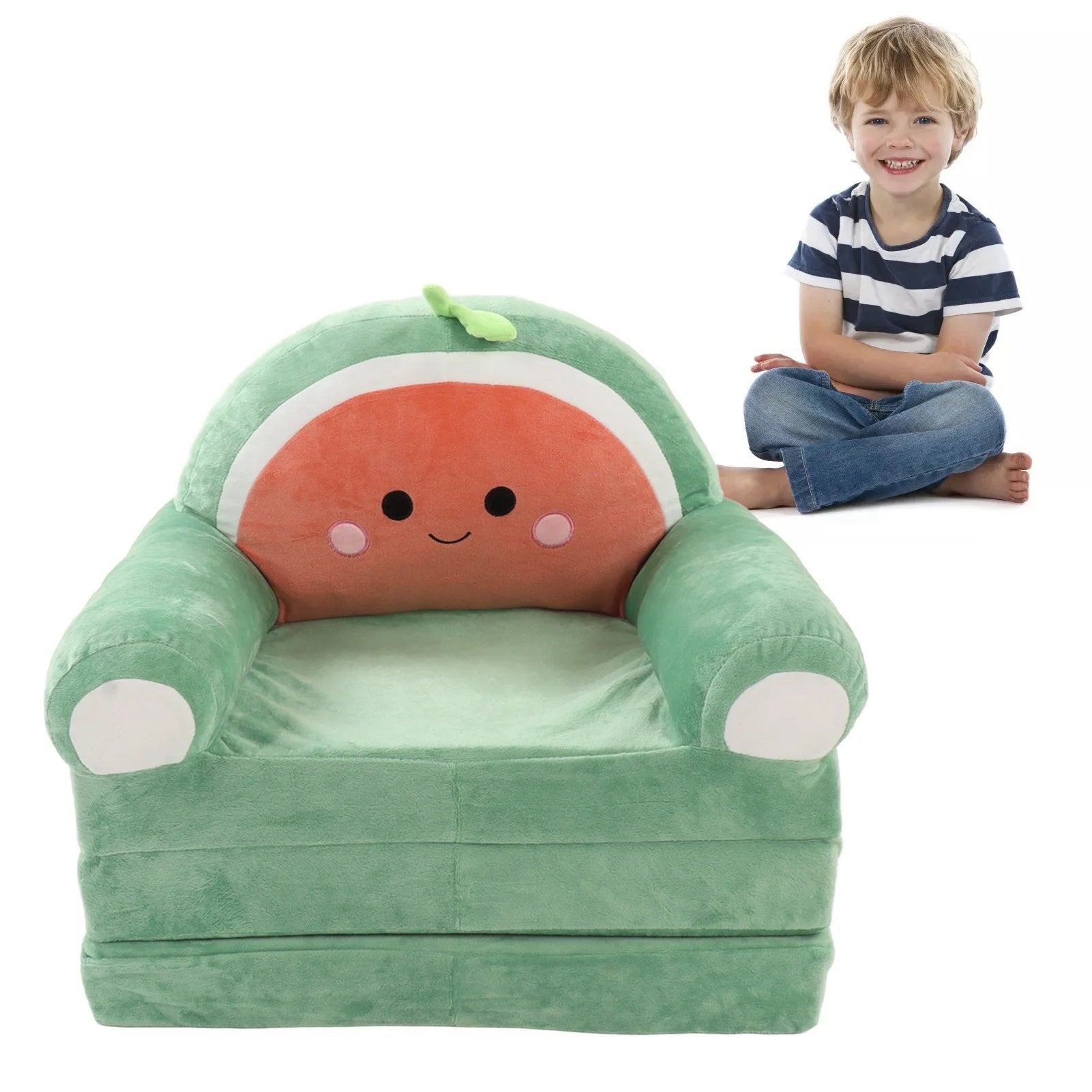 Cartoon Foldable Kids Sofa Bed Plush Washable Children's Armchair with Wide Armrests