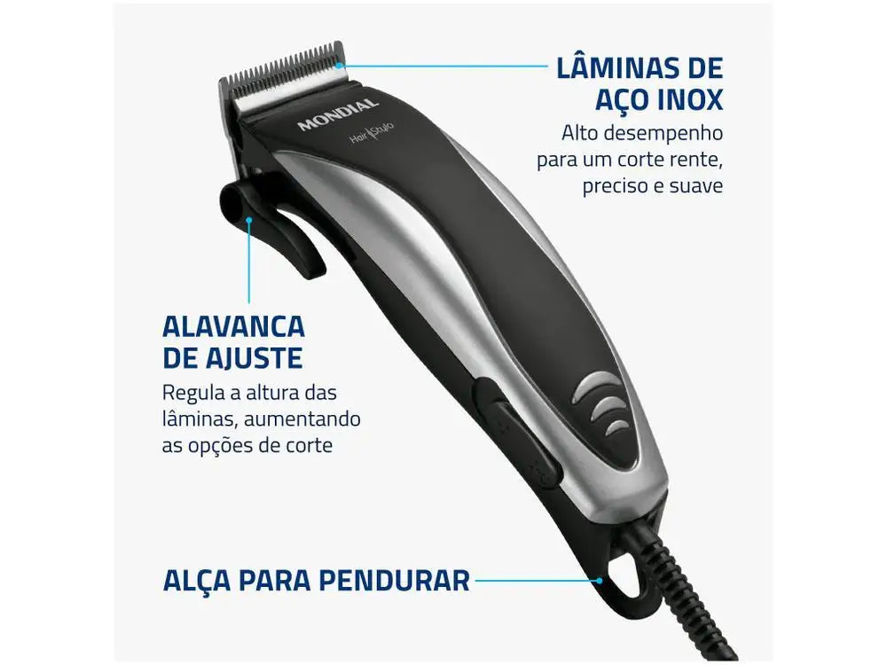 Corded Electric Hair Clipper 110V - Stainless Steel Blades, 4 Guide Combs