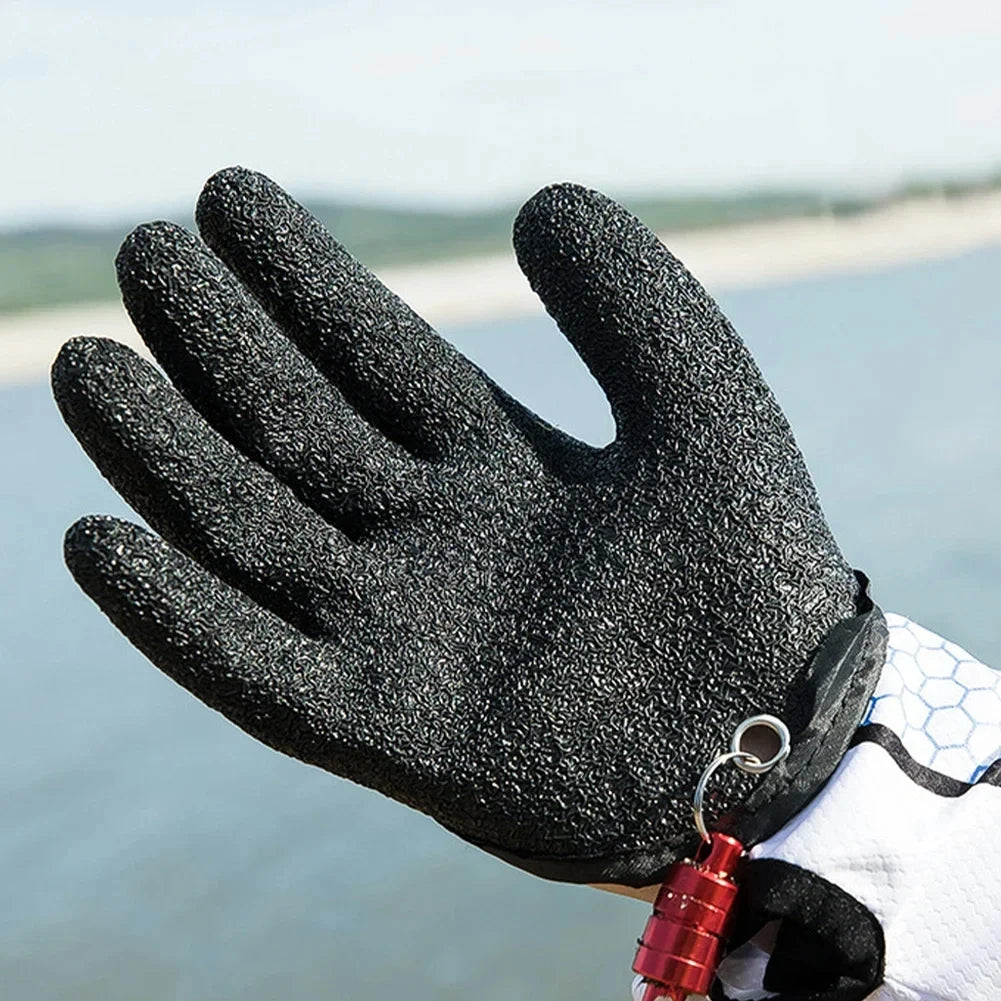 Waterproof Anti-Cut Fishing Gloves - Full-Finger Non-Slip Latex Grip with Waist Hook (Left/Right)