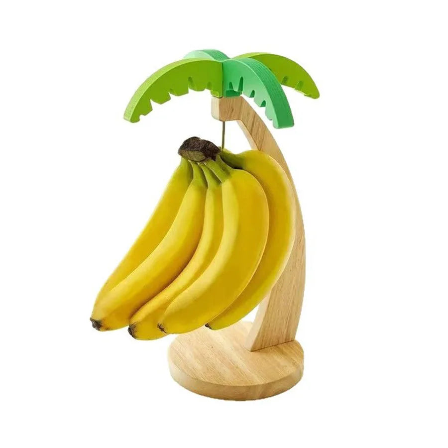Wooden Hanging Banana Rack with Leaf Hook, Vertical Fruit Storage & Kitchen Decor
