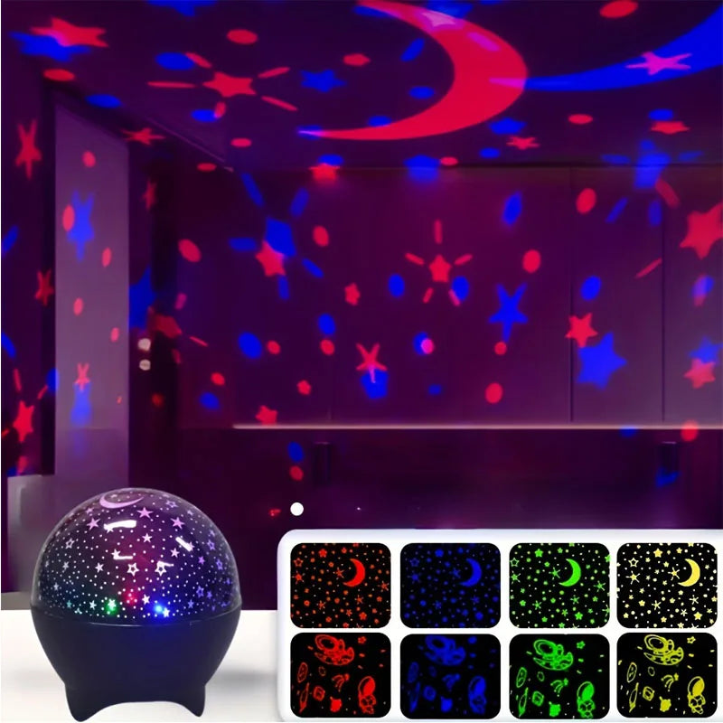 Starry Sky Projector Night Light with Moon Effect 360° Rotating LED Atmosphere Lamp for Kids Bedroom, Party & Birthday Gift