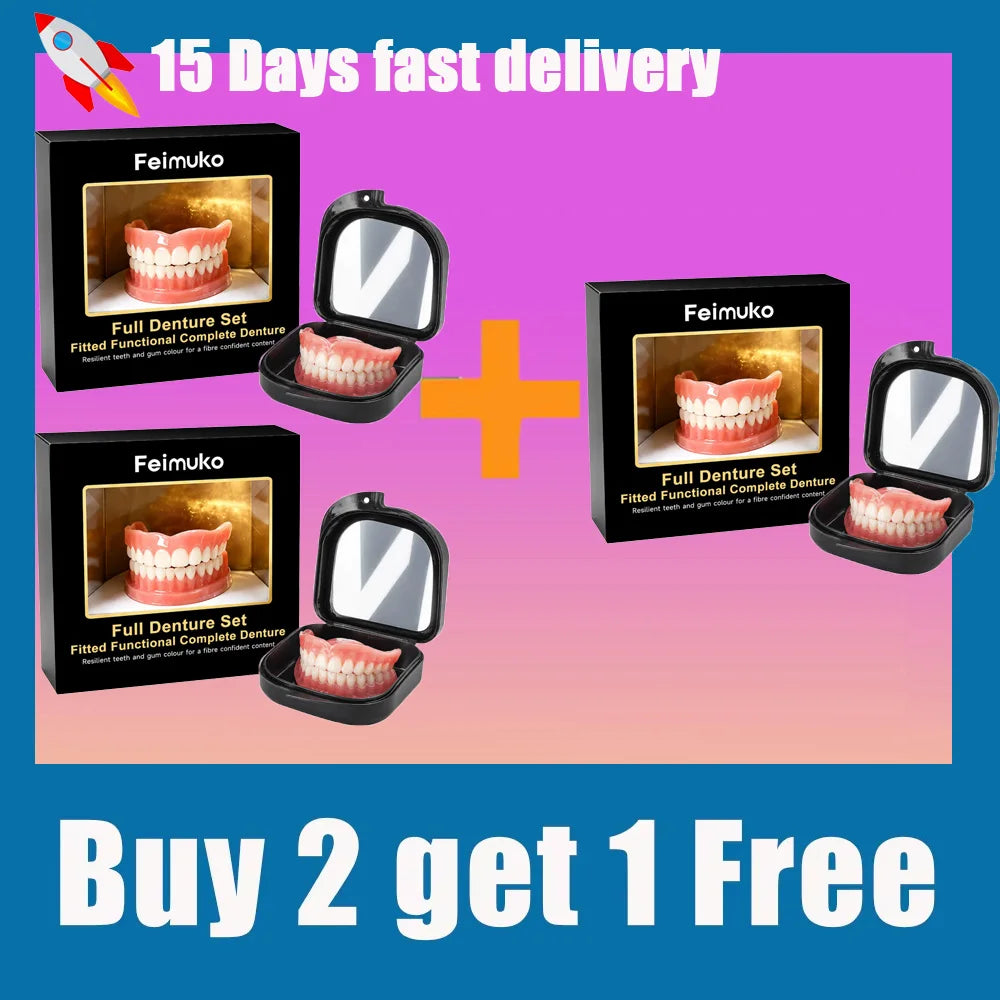 Custom Upper & Lower Full Mouth Silicone Dentures, Lifelike Natural Teeth and All-Day Comfort