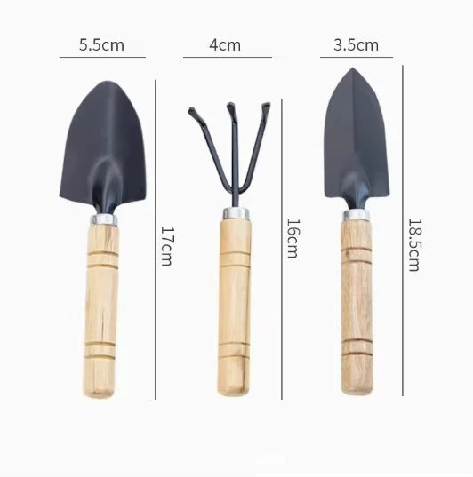 3-Piece Mini Indoor Planting Tool Set - Hand Trowel, Rake & Fork with Wooden Handles, Portable Gardening Tools for Small Plants