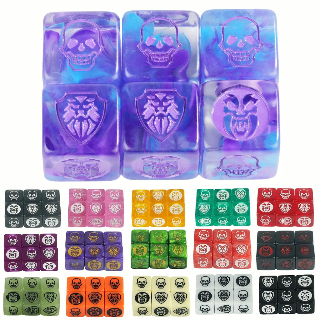 6-Pack 16mm D6 Game Dice - Transparent, Opaque & Marble Colors for Board Games & Tabletop RPGs