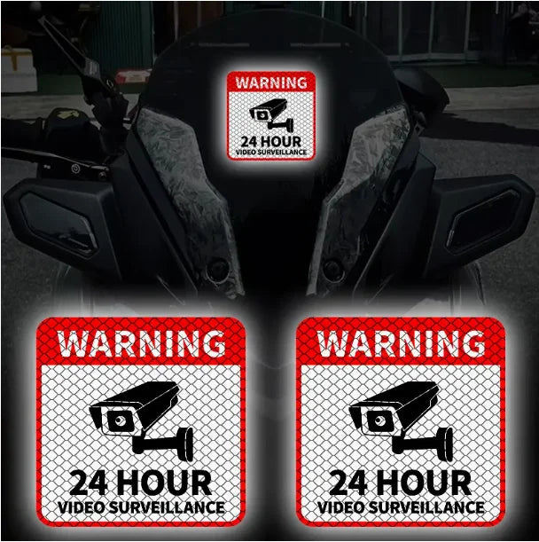 24-Hour Video Surveillance Warning Sticker with Camera Icon, Waterproof UV-Resistant Vinyl for Car Windows & Motorcycle Trunks, Anti-Scratch Transparent Text