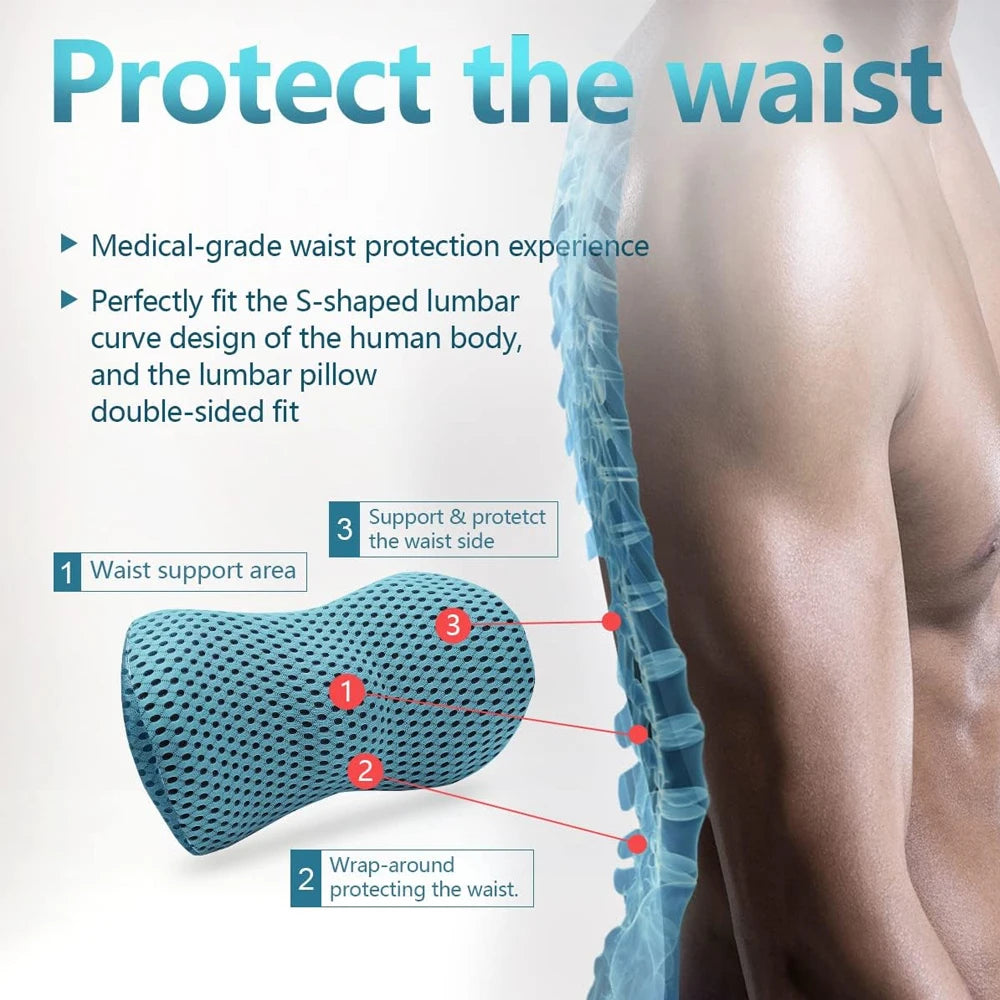 Breathable Memory Foam Lumbar Support Pillow for Car Seat & Bed Waist Cushion (1pc)