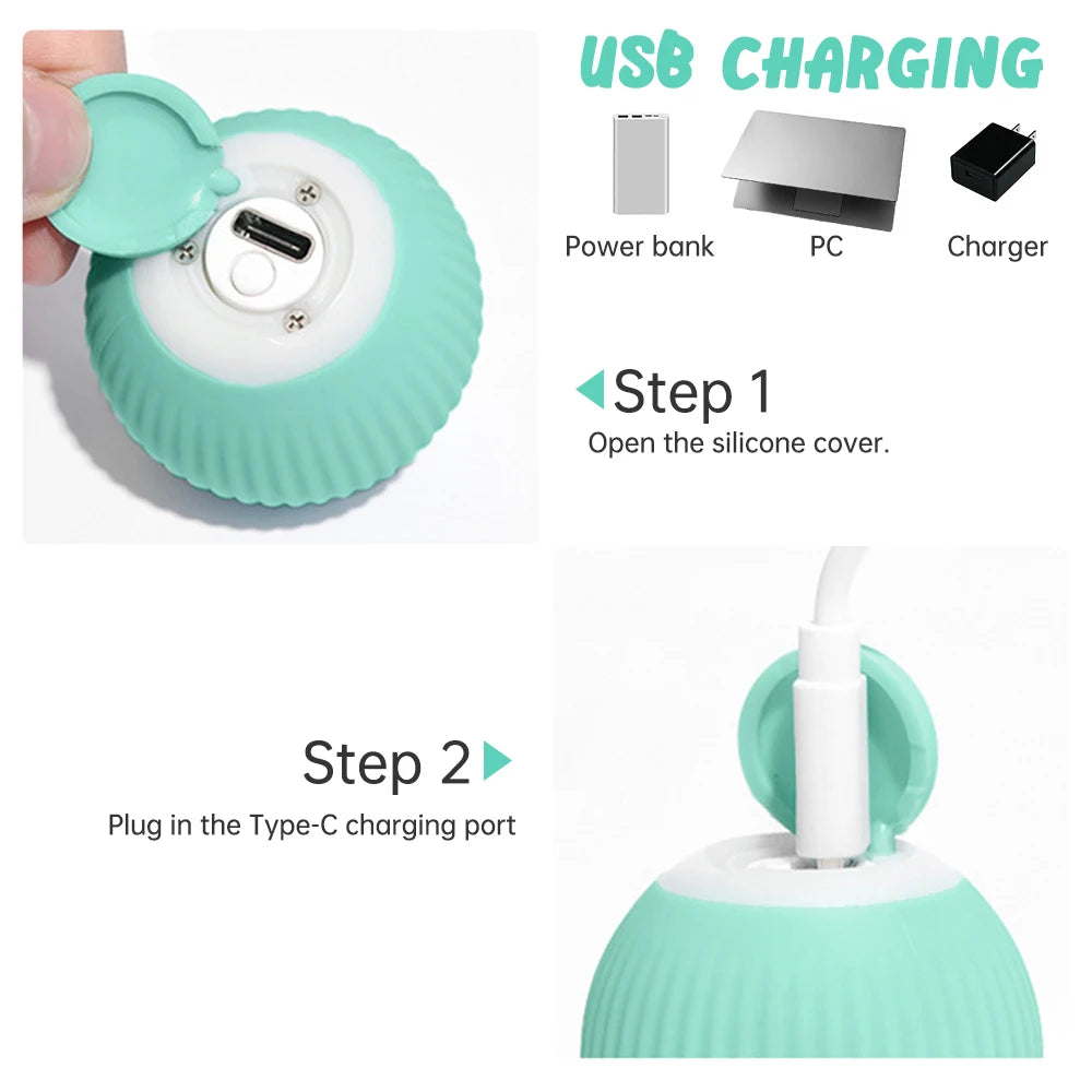 Automatic Rolling Cat Ball Toy – USB Rechargeable Interactive Self-Moving Kitten Toy for Indoor Play