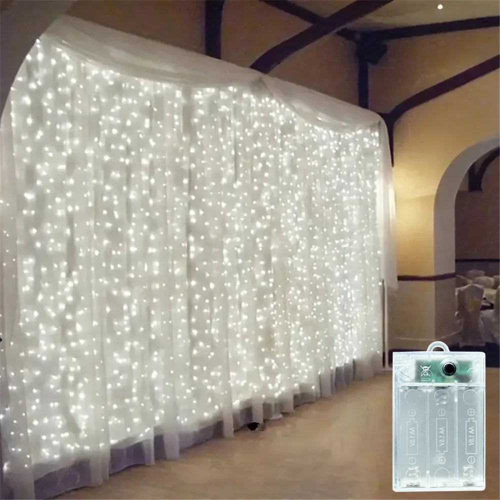 LED Curtain Fairy String Lights - Battery Powered 8-Mode Holiday & Christmas Decor, 100–600 LEDs, Sizes 3×1–6×3 m (9.8×3.3–19.7×9.8 ft)