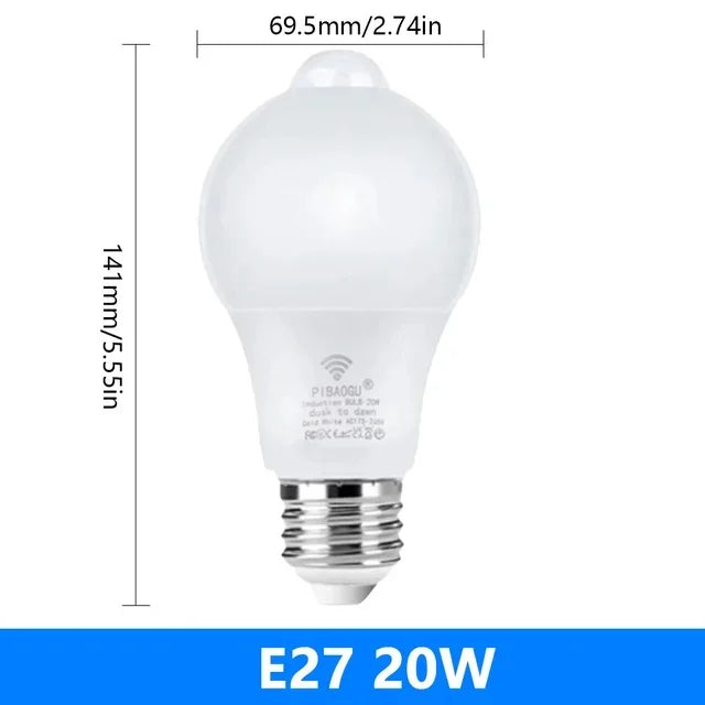 PIR Motion Sensor LED Bulb E27 – 6W/9W/12W/15W/18W/20W AC85-265V Motion-Activated Night Light for Home, Stairway & Garden