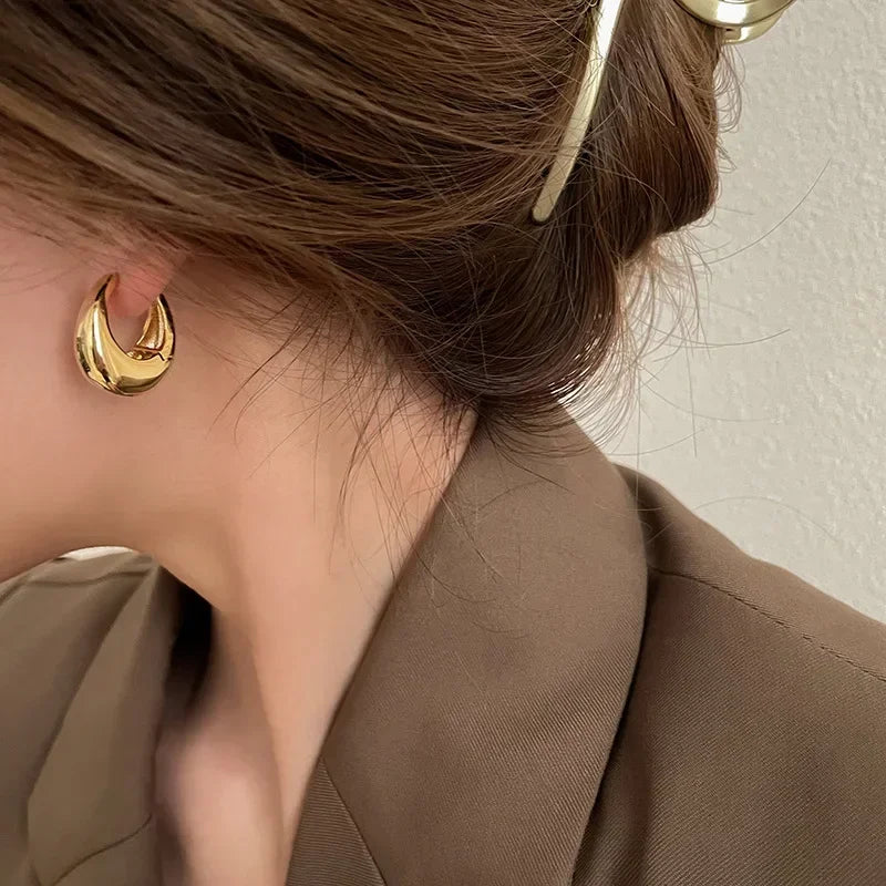 Chunky Round Hoop Earrings for Women & Teen Girls - Smooth Metal Statement Circle Hoops in Gold or Silver