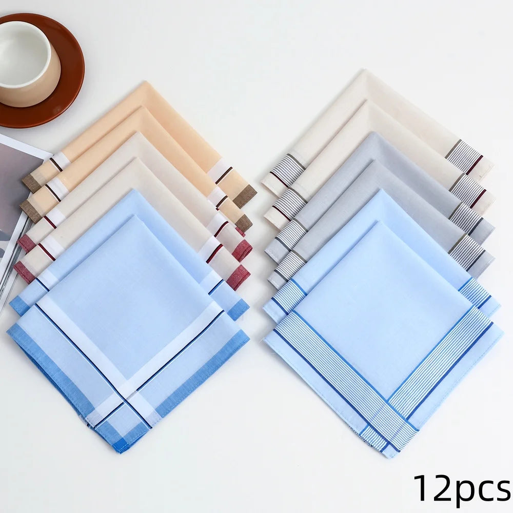 12-Pack Men's Pure Cotton Handkerchiefs Classic Plaid Pocket Squares for Suits & Wedding Favors