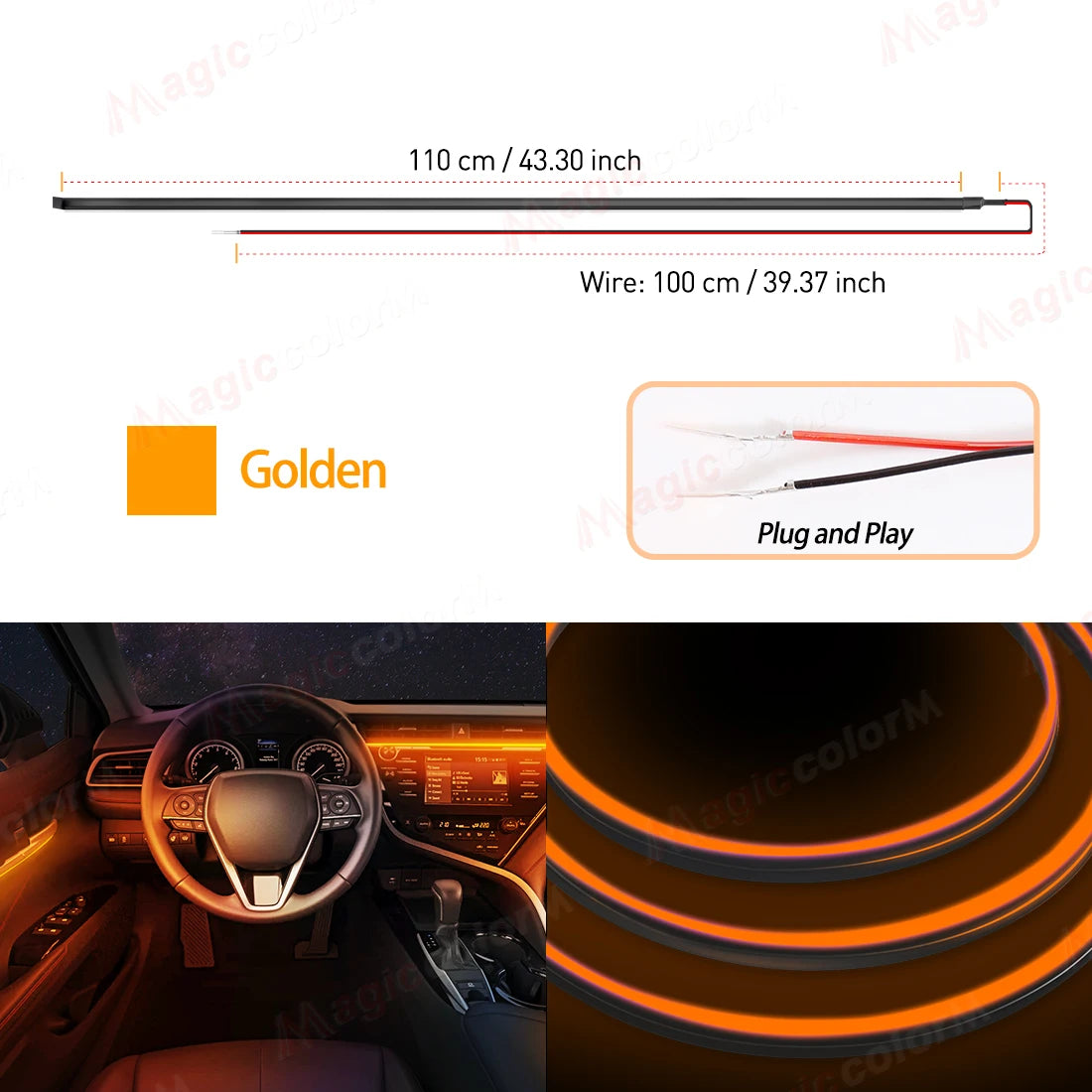 Car Interior Ambient LED Strip 110cm (43.3in), Universal DIY Flexible Cuttable Acrylic Lighting