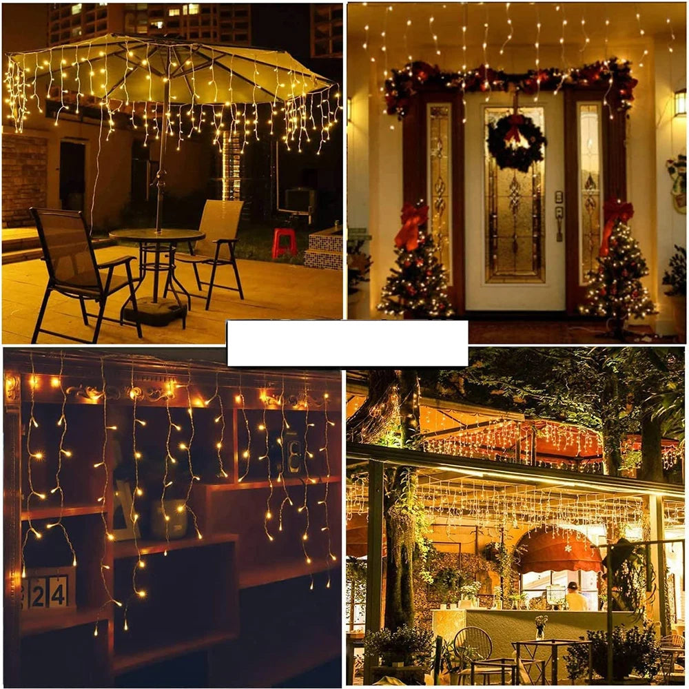 LED Icicle Curtain Fairy Lights - 4m/6m/12m (13ft/20ft/39ft) Waterproof String Lights for Christmas, Wedding & Party Indoor Outdoor