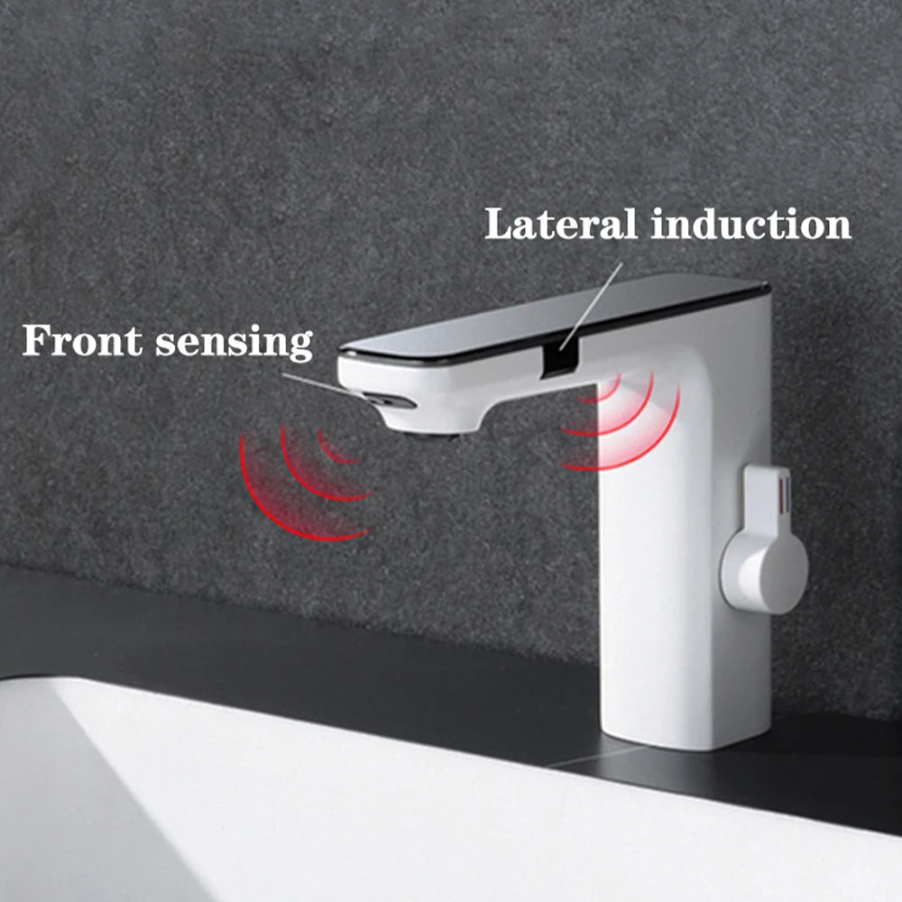 White Deck-Mount Bathroom Basin Faucet - Single-Handle Hot & Cold Mixer with Ceramic Valve