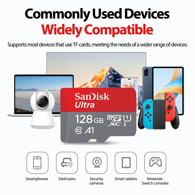 High-Speed microSD TF Card — A1 UHS-I Class 10 V10, 32GB / 64GB / 128GB / 256GB