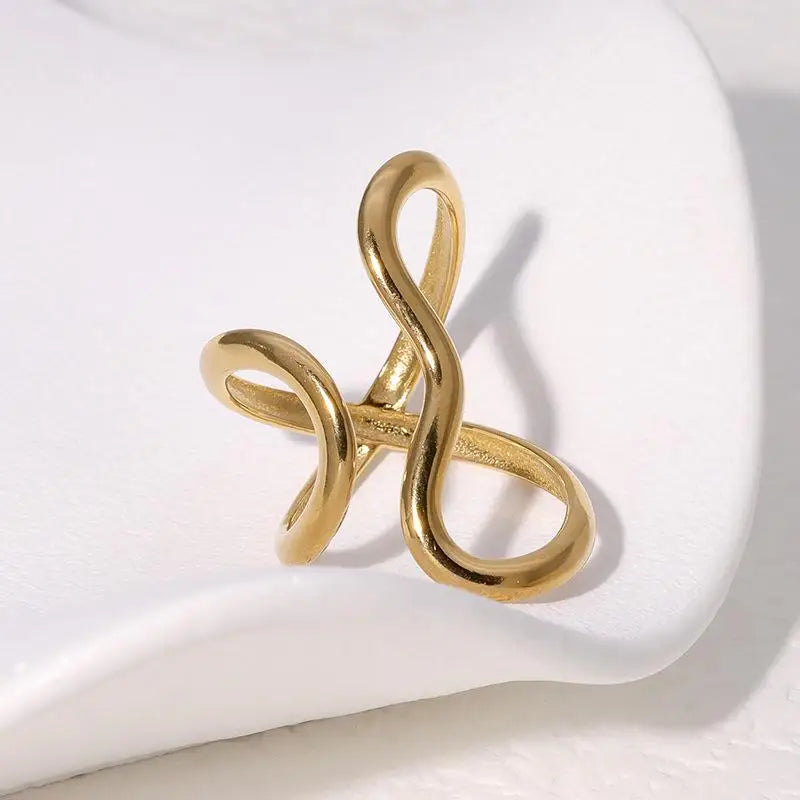 Adjustable Open Ring — 18K Gold Plated PVD Stainless Steel Geometric Charm Ring for Women, Waterproof Trendy Jewelry
