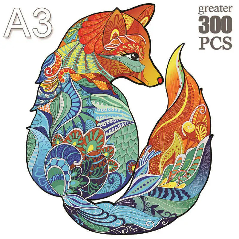 100-300 Piece Wooden Animal Jigsaw Puzzle - Wolf and Chicken Irregular Pieces 3D Brain Teaser for Adults & Kids Holiday Gift