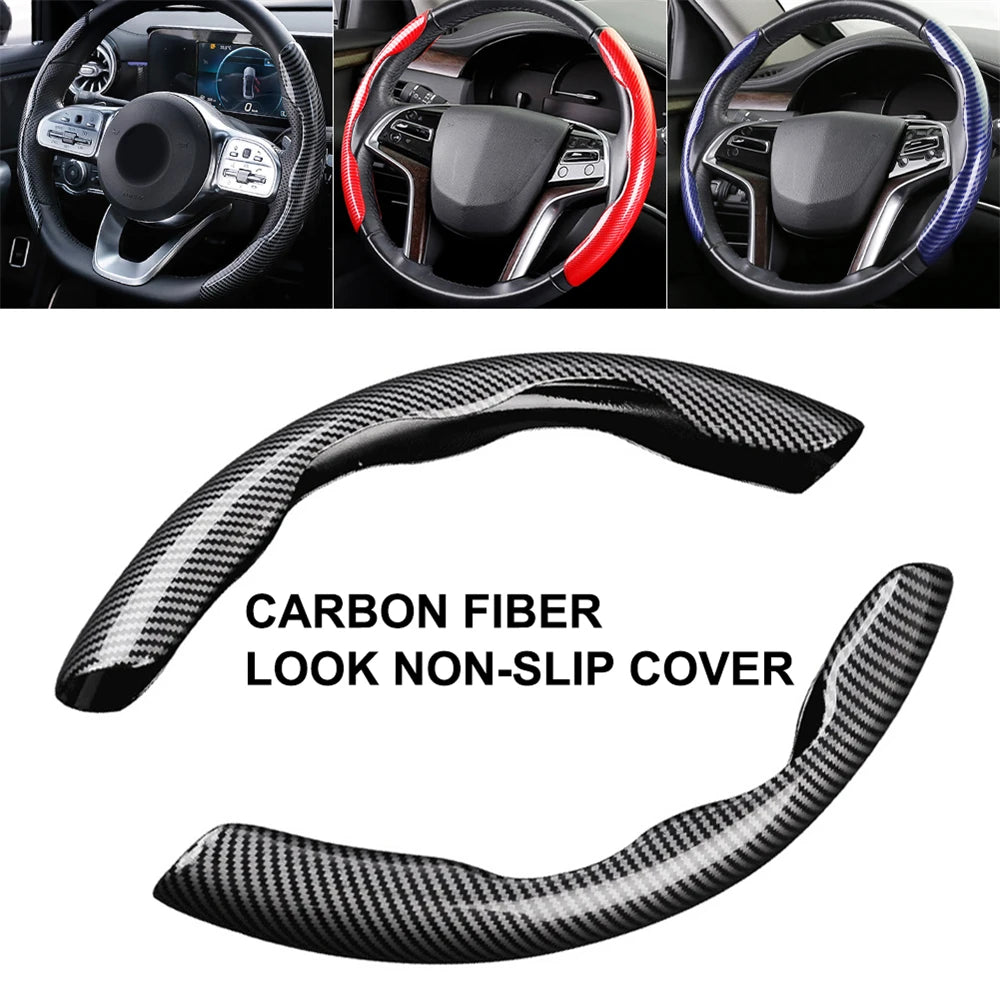Carbon Fiber 2-Pack Steering Wheel Covers for 37-38 cm (14.6-15.0 in) Wheels – Non-Slip Washable Interior Protector (Left & Right)