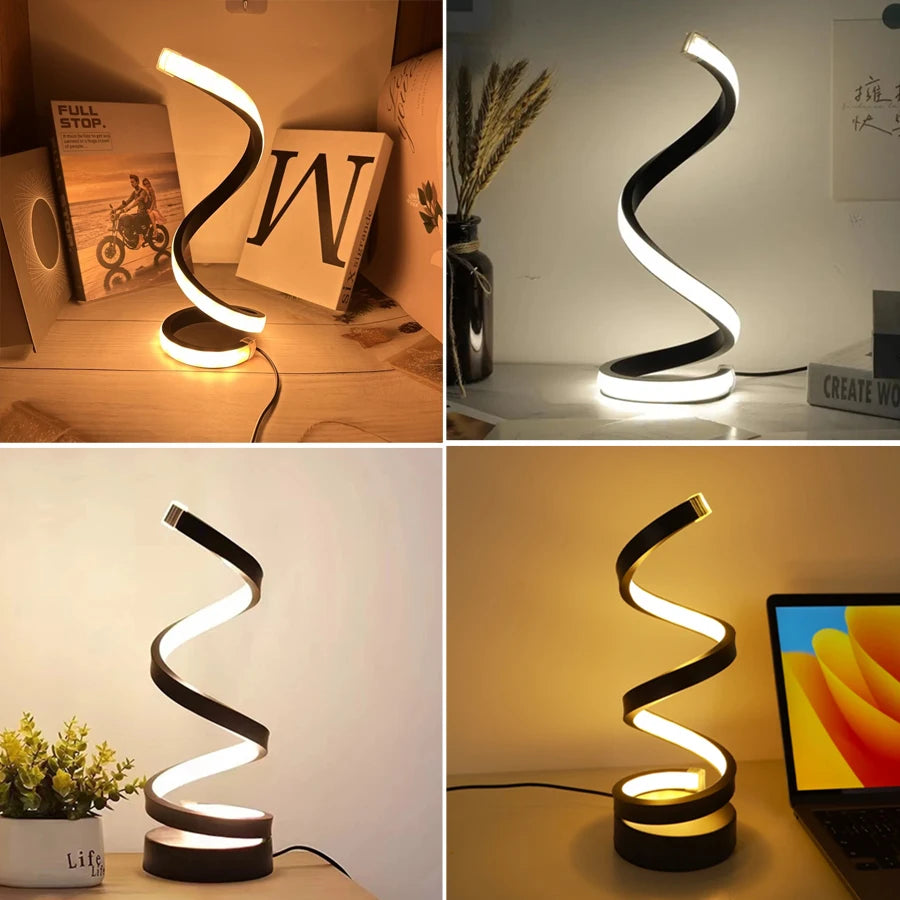 USB Plug-In Spiral LED Night Light – Dimmable 3-Color Adjustable Bedside Desk Lamp for Bedroom, Living Room, Office