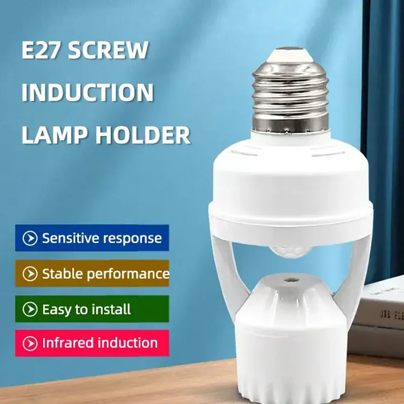 Motion Sensor Light Bulb Adapter E27 PIR Socket Holder Automatic LED Switch 110-220V