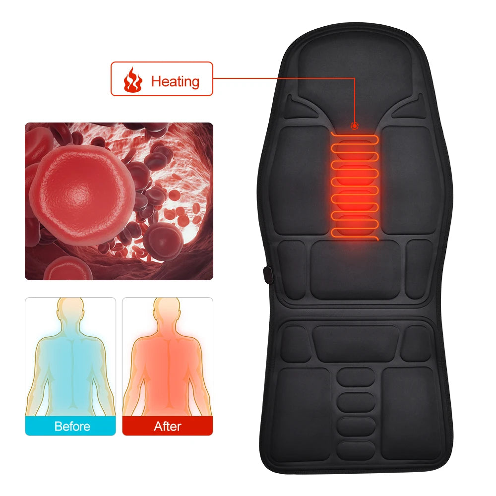Heated Electric Massage Chair Pad – Vibrating Neck, Back & Lumbar Cushion for Car & Home (AC/DC 12V)