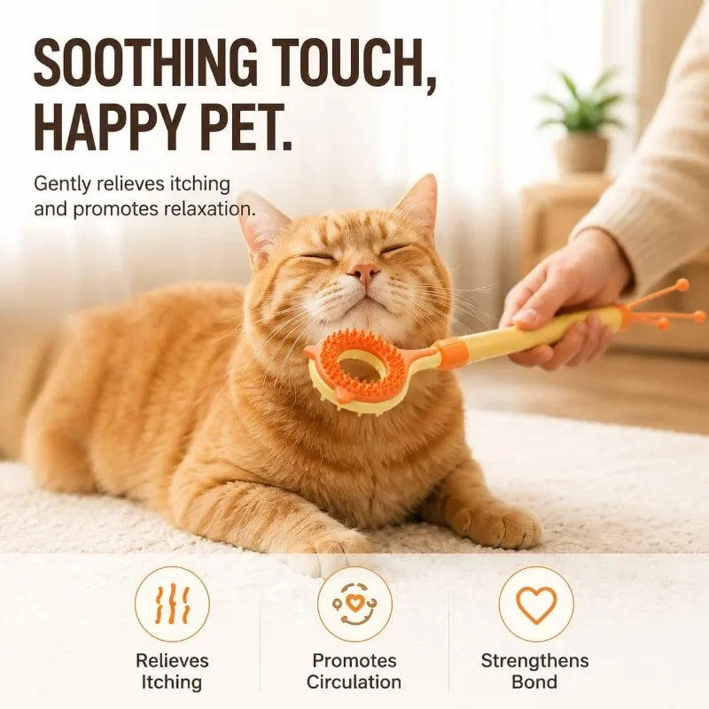 3-in-1 Retractable Cat Grooming Brush & Teaser Wand - Dual-Sided Massager for Cats & Kittens