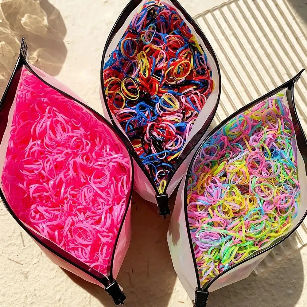 1000-Pack Colorful Small Elastic Hair Bands - Disposable Micro Ponytail Holders for Girls