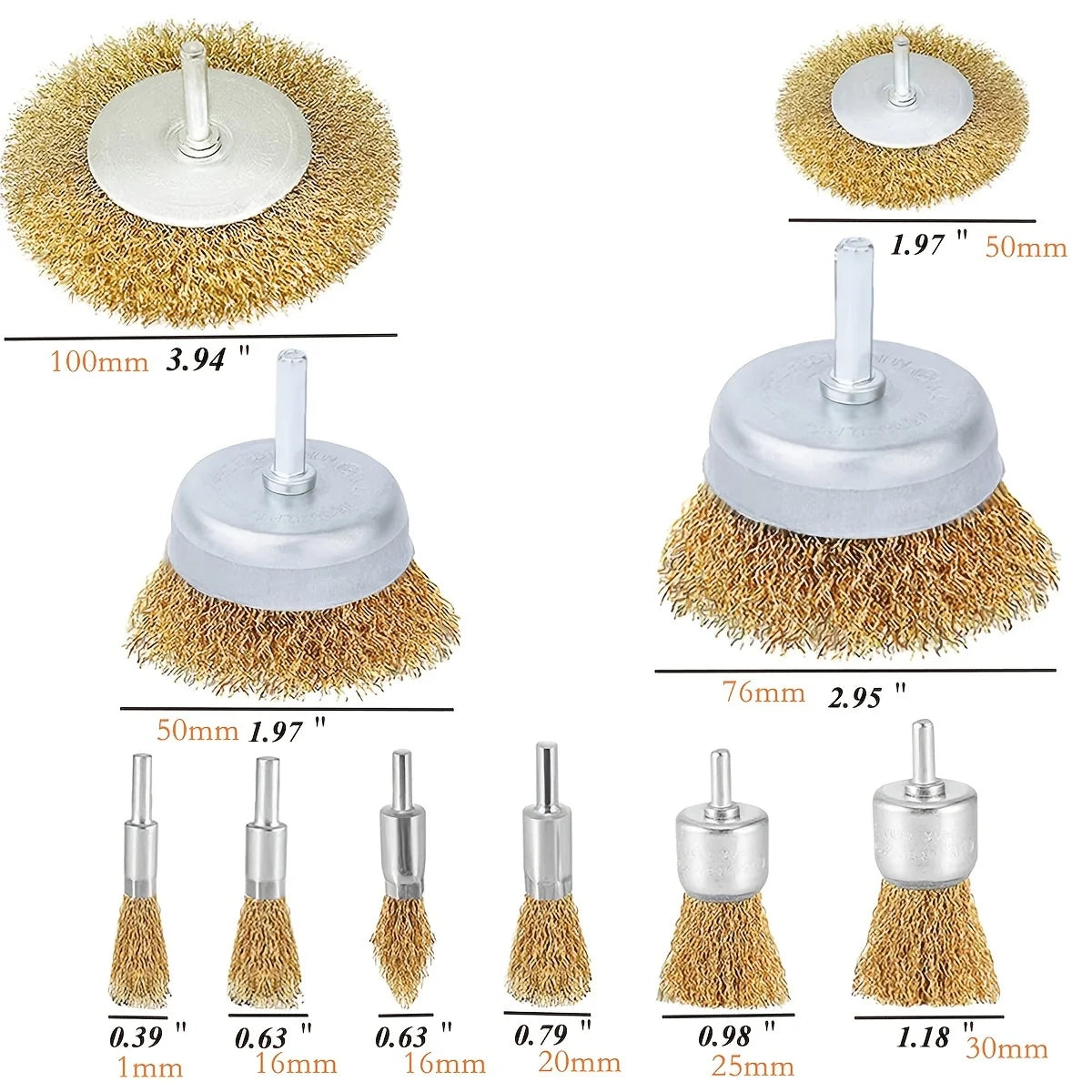 10-Pack Coarse Crimped Cup Wire Brushes for Drill – 1/4 in (6.35 mm) Shank, Steel Wire