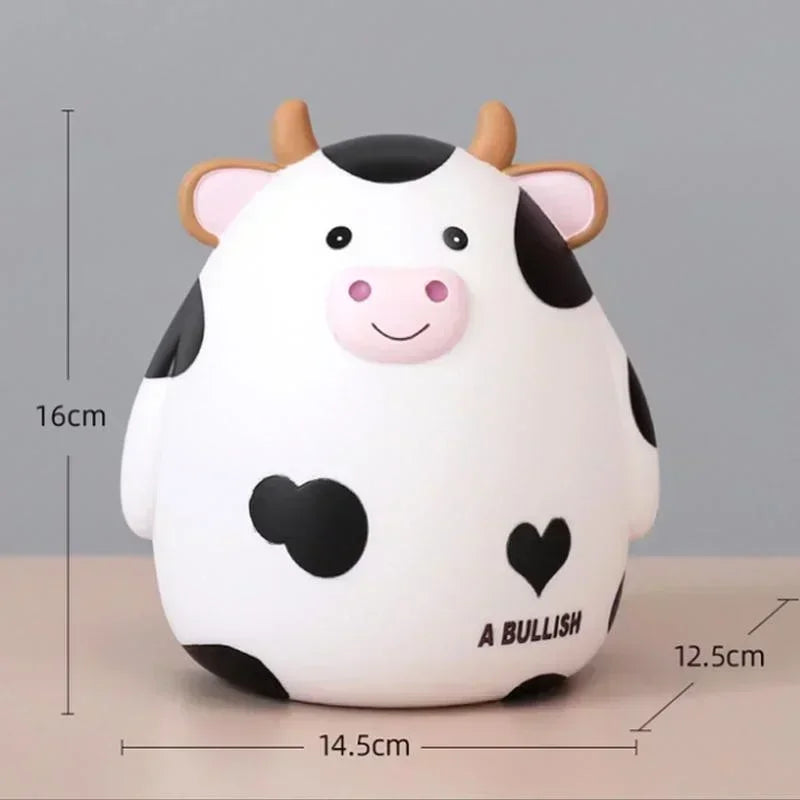 Cute Cartoon Cow Piggy Bank Resin Calf Coin Bank for Kids — 6.3 x 5.7 x 4.9 in (16 x 14.5 x 12.5 cm)