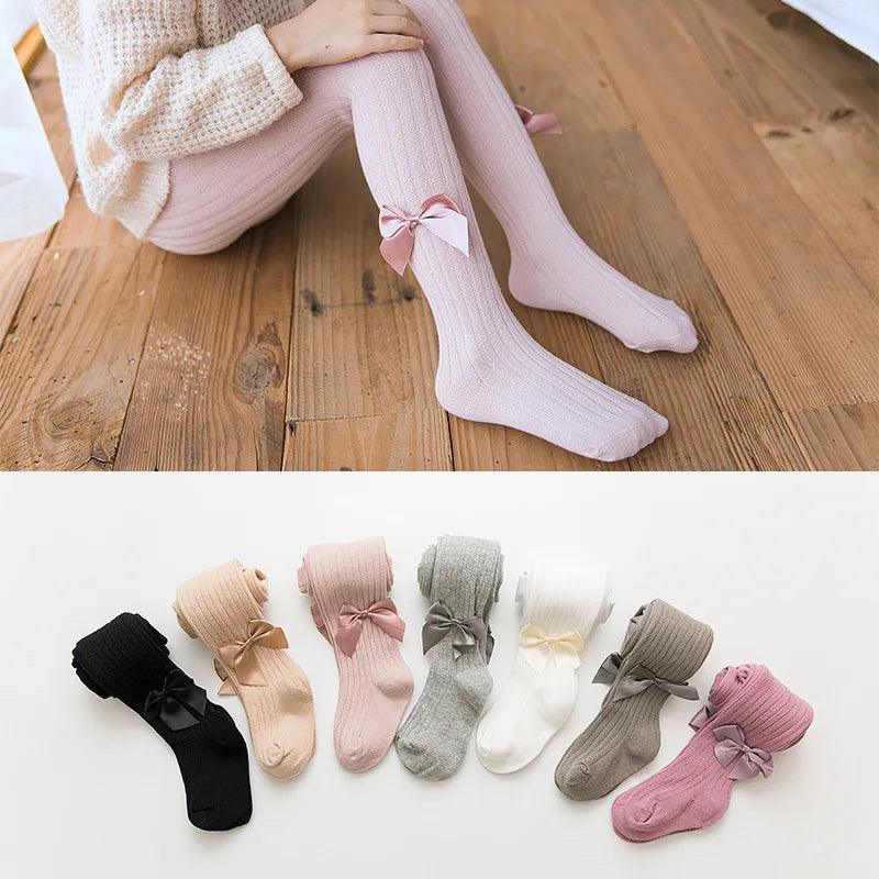 Baby Girls Cotton Mesh Tights with Bowknot - Infant & Toddler Pantyhose 0-4 Years