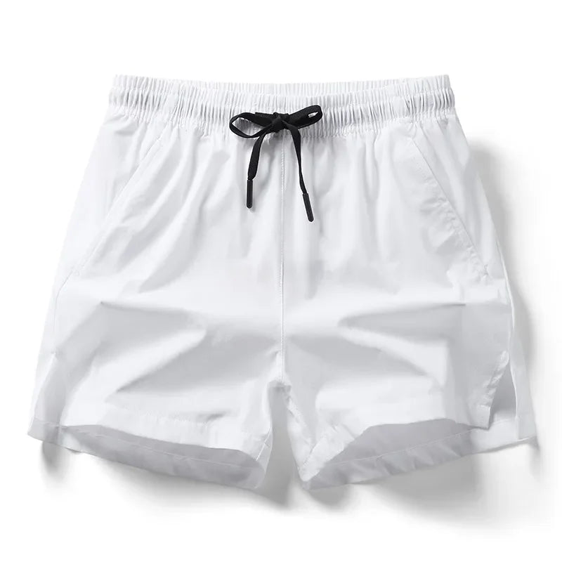 Men's Summer Beach Casual Comfortable Elastic-Waist Solid Color Sports Shorts with Double Pockets