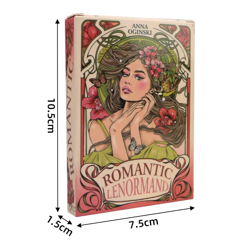 Romantic Lenormand Oracle Cards — 37-Card Deck, Art Nouveau Floral Motifs, English Vision, 10.2 x 7.2 cm (4.0 x 2.8 in) for Parties & Board Games