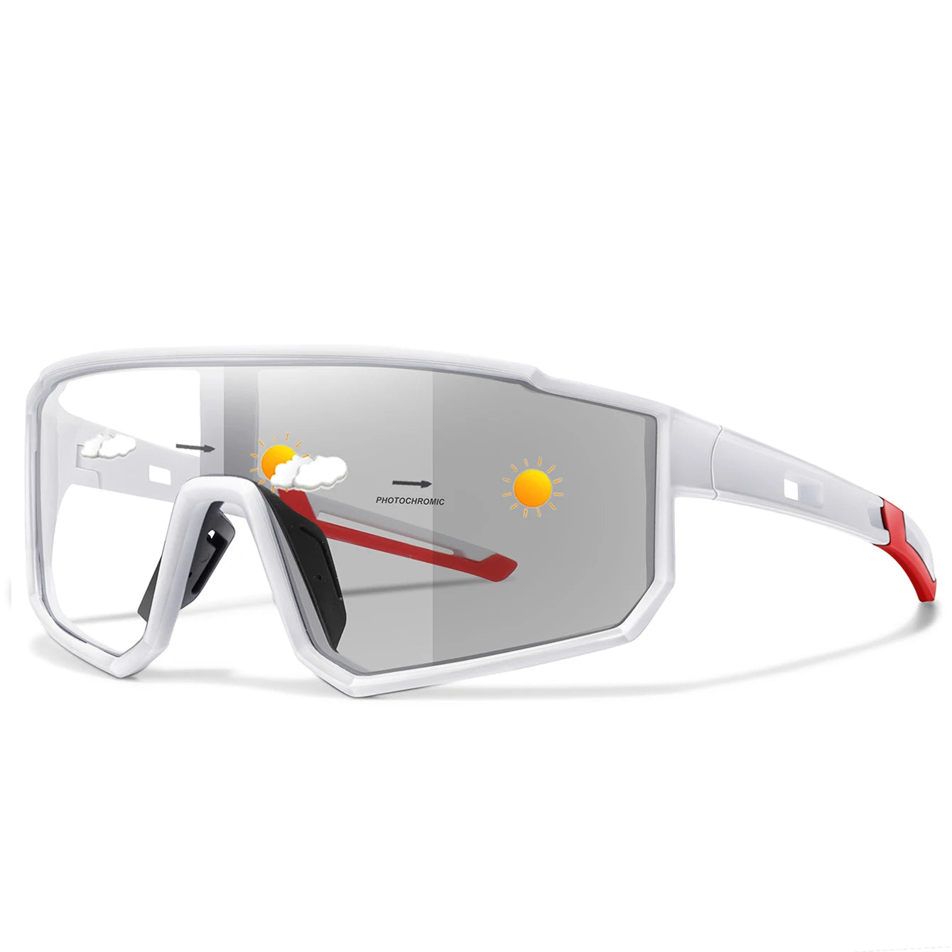 Unisex Photochromic Road Bike Sunglasses - Polycarbonate Lenses, 142 mm (5.6 in) W x 58 mm (2.3 in) H