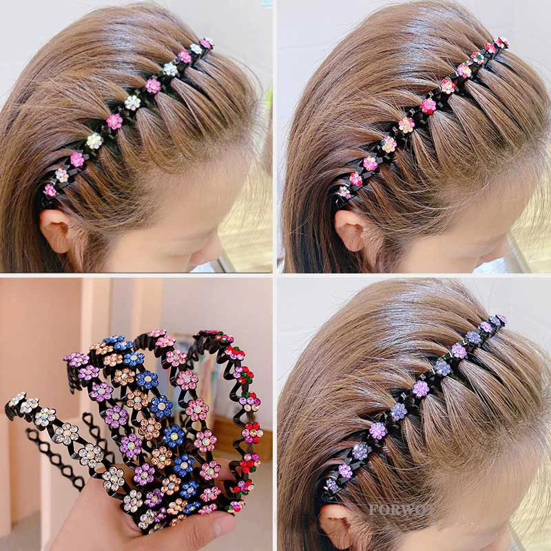 Pearl Rhinestone Non-Slip Elastic Flower Headband for Girls & Women