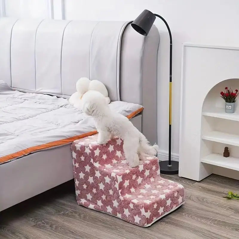 Dog Ramp & Puppy Stairs – Waterproof Anti-Bite Pet Ladder with Detachable Washable PU Cover, Sponge Cushion, Cartoon Pattern