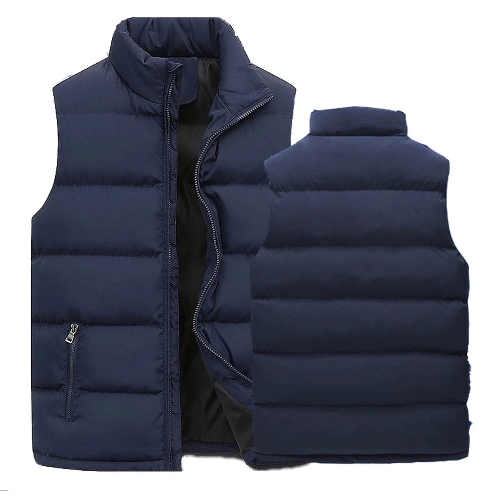 Men's Water-Resistant Vest Jacket - Warm Sleeveless Zipper Waistcoat with Stand-Up Collar, Casual Travel Outerwear