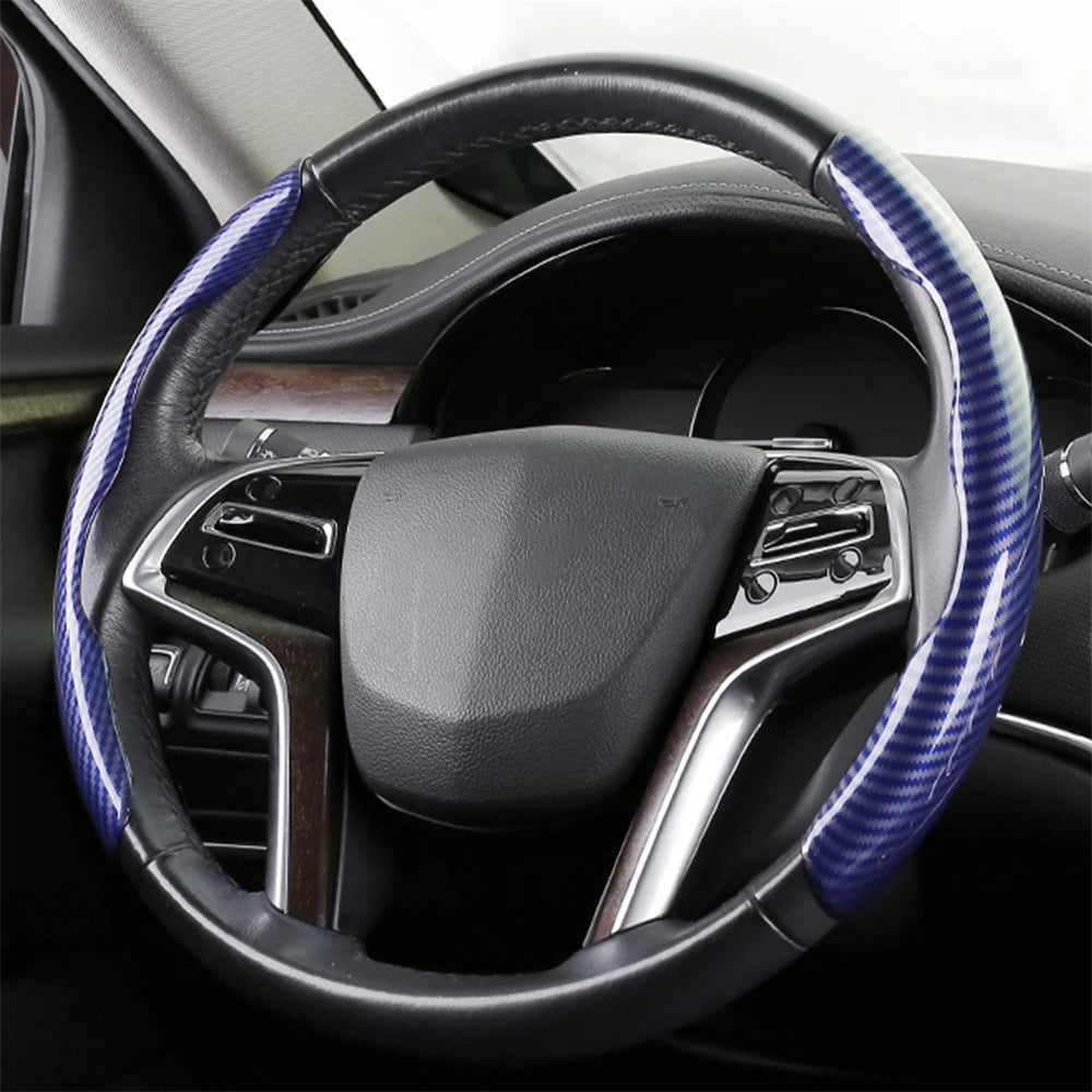 Carbon Fiber 2-Pack Steering Wheel Covers for 37-38 cm (14.6-15.0 in) Wheels – Non-Slip Washable Interior Protector (Left & Right)