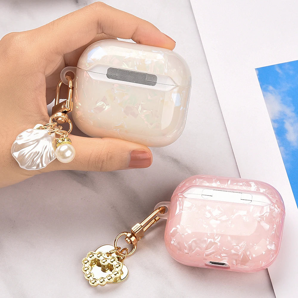 Leopard Pearl Keychain Silicone Case for AirPods Pro & AirPods - Shockproof TPU Soft Cover (USB-C Compatible)